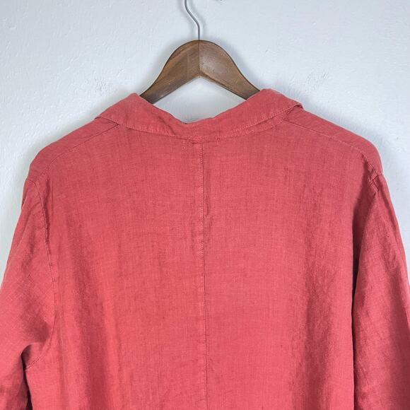 Mosaic USA | 100% Linen Terra Cotta Red Oversized 3/4 Sleeve Collared Tunic - Picture 4 of 7
